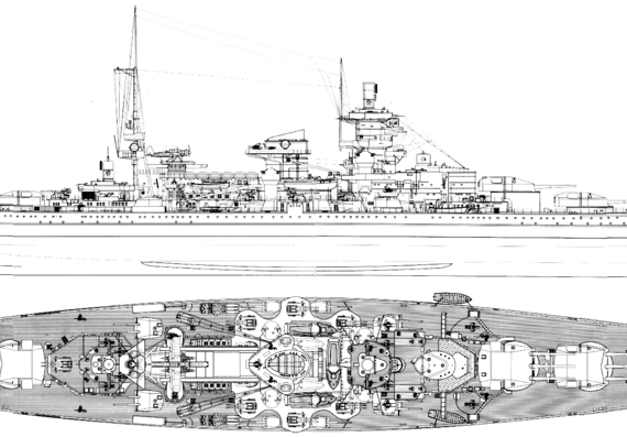 Combat ship DKM Scharnhorst 1943 [Battleship] - drawings, dimensions, pictures